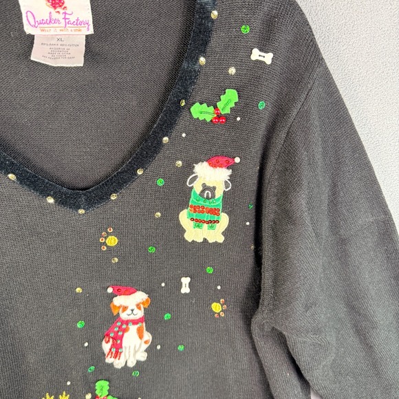 Quacker Factory Womens Christmas Sweater XL Dogs Holiday Grandma Winter Snow - Picture 3 of 8